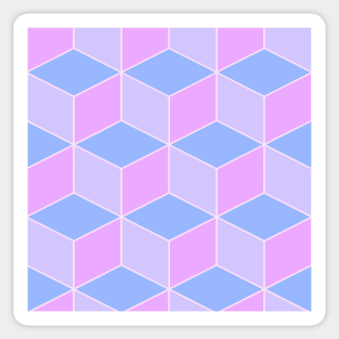 Pastel Pink Blue and Purple Cube Geometric Pattern Sticker